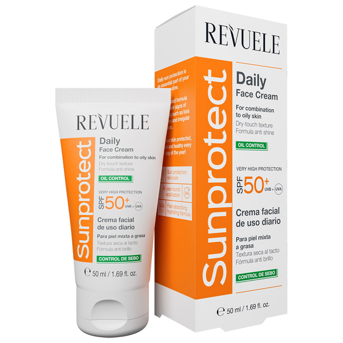 REVUELE CREMA CU PROTECTIE SOLARA PENTRU FATA – CONTROLUL SEBUMULUI, SPF 50+, 50 ml